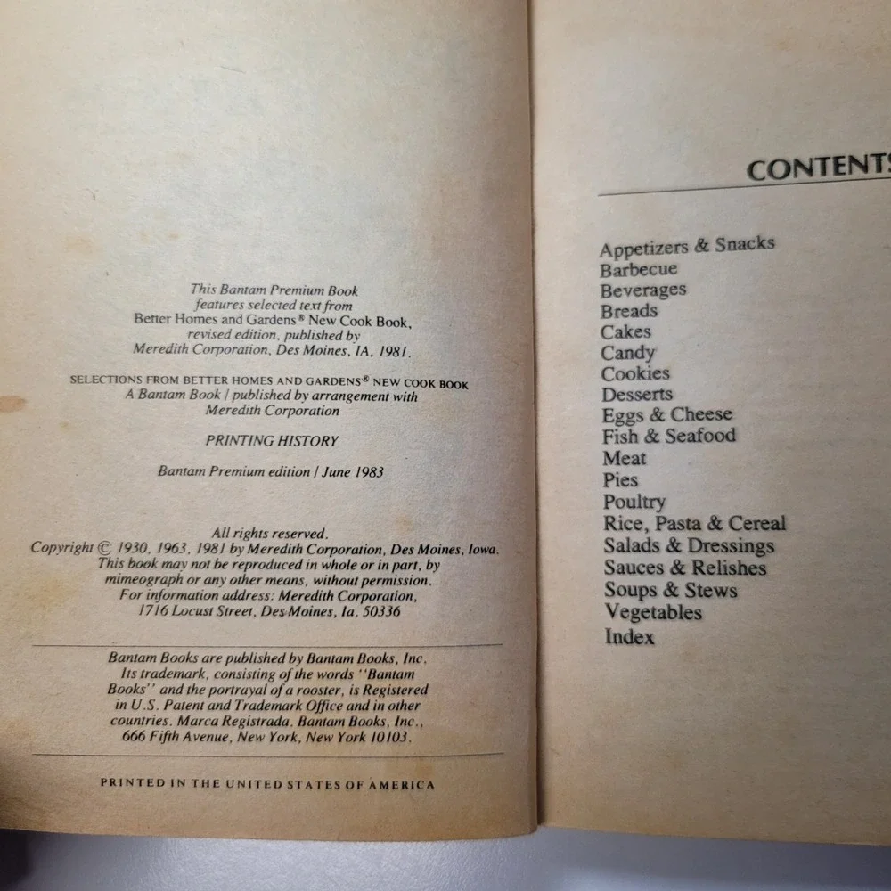 Better‎ Homes and Gardens Mini Cook Book Selections Bantam Mini 1983
